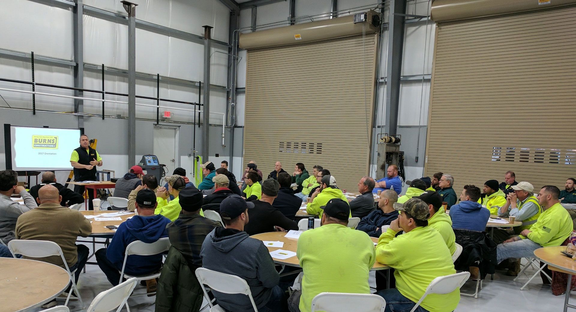 Burns Construction employee orientation meeting